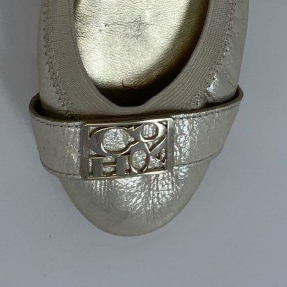 COACH Dora Cuba Gold Crackled Metallic Leather Ballerina Flats Size 9.5 - Picture 4 of 11